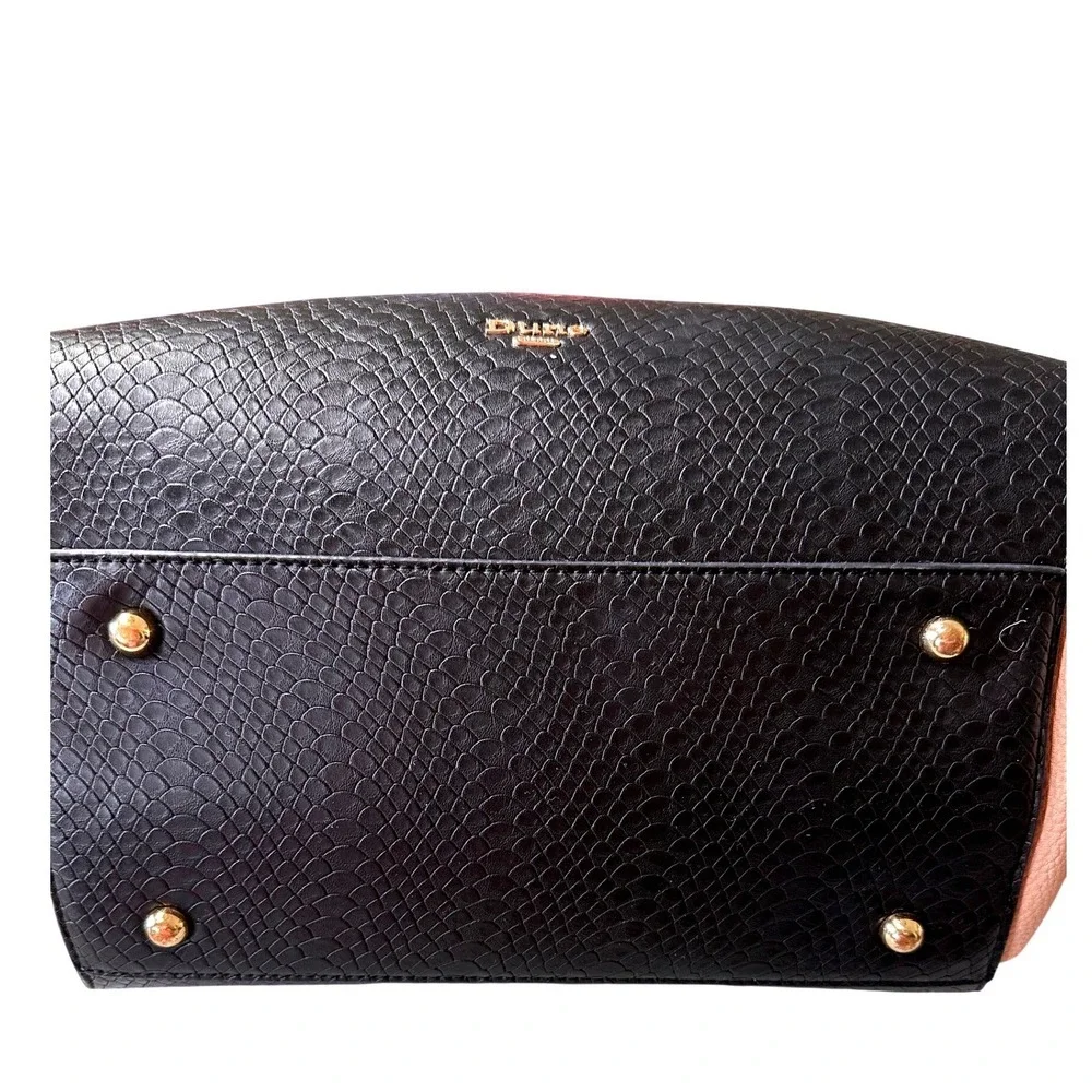 Dune London Tote Bag Medium Black Snakeskin Blush Pink Structured Logo,medallion